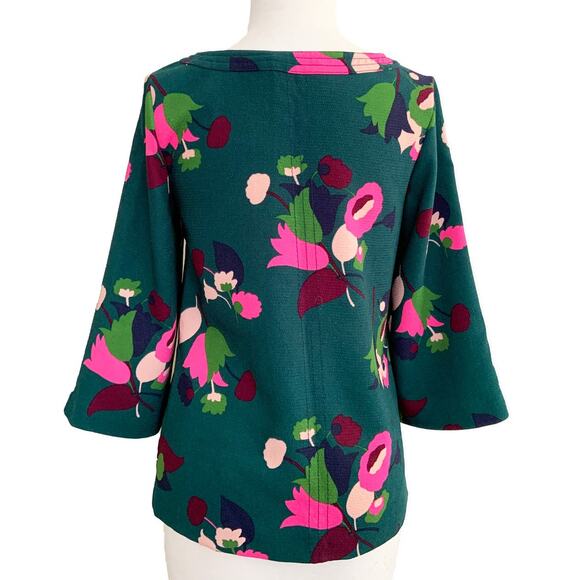 Boden Alda Heathland Blouse Top Posy Floral Green 3/4 Sleeve Size US 2 - Picture 3 of 4